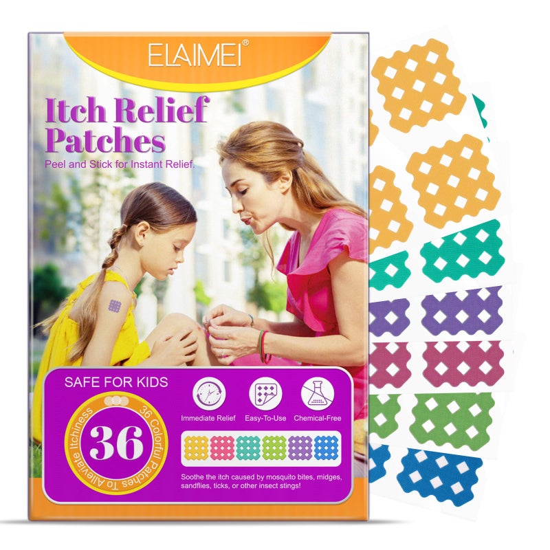 Itch Relief Patch, Mosquito Bite Relief Patch, Insect Bite Patch for Mosquitos, Ticks, Ants, Instant Relief in 30-60s, Bite and Sting Relief Natural Itch Relief Patch for Kids and Adults - 36 Patches